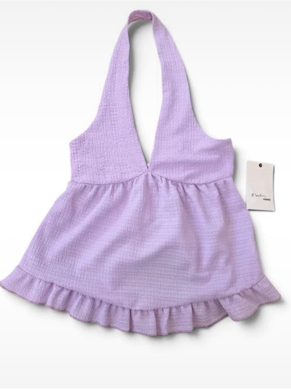 (Size M) Electric Behaviour Lilac Textured Halter Babydoll Peplum Top